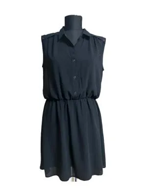 Rochie de vară H&M S-M | Negru, Midi, Fără mâneci, Volane, Poliester