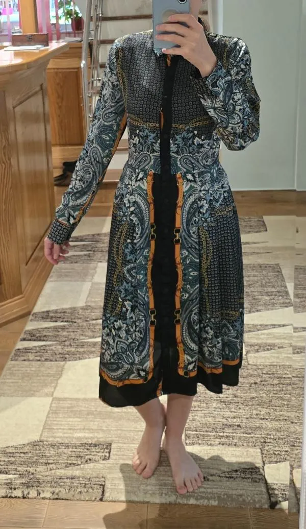Rochie tip cămașă S | Multicolor, Midi, Mânecă lungă, Oriental & Paisley - Image 5