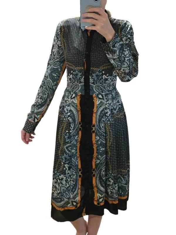 Rochie tip cămașă S | Multicolor, Midi, Mânecă lungă, Oriental & Paisley