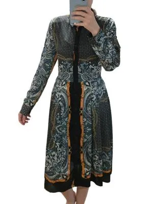 Rochie tip cămașă S | Multicolor, Midi, Mânecă lungă, Oriental & Paisley