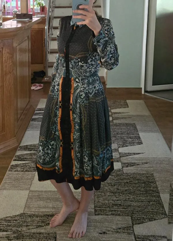 Rochie tip cămașă S | Multicolor, Midi, Mânecă lungă, Oriental & Paisley - Image 3