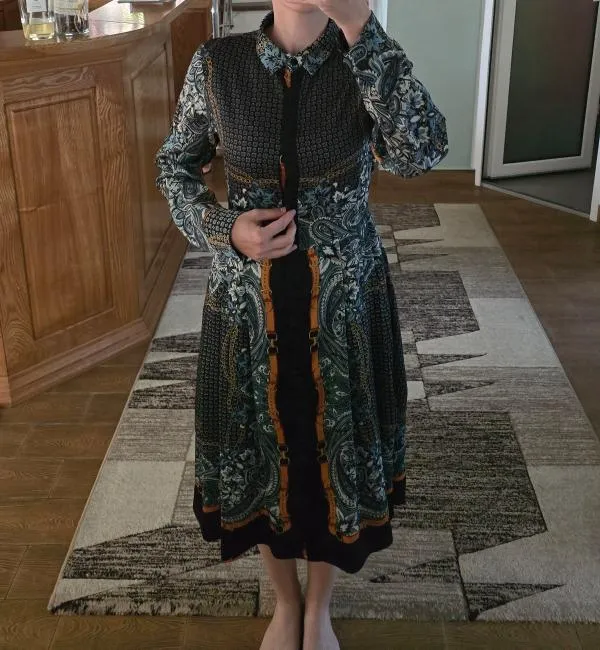 Rochie tip cămașă S | Multicolor, Midi, Mânecă lungă, Oriental & Paisley - Image 4