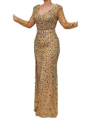 Rochie de ocazie M | Ivoire, Maxi, Mânecă lungă, Pietre decorative