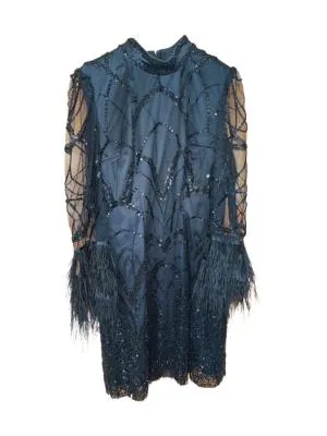 Rochie de ocazie XL | Negru, Midi, Mânecă lungă, Plus size, Monocrom, Paiete