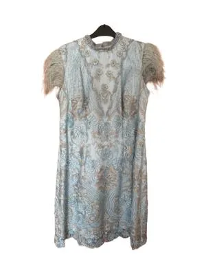 Rochie de ocazie XL | Bleu, Midi, Fără mâneci, Floral & Tropical, Paiete
