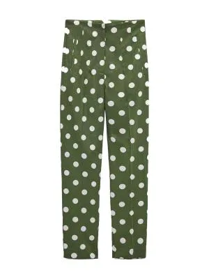 Pantaloni Zara L | Verde, Lungi, Talie înaltă, Regular (Standard) fit, Chino, Buline & Imprimeuri mici, In