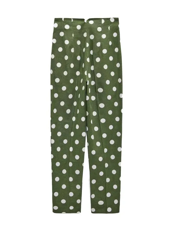 Pantaloni Zara L | Verde, Lungi, Talie înaltă, Regular (Standard) fit, Chino, Buline & Imprimeuri mici, In - Image 2