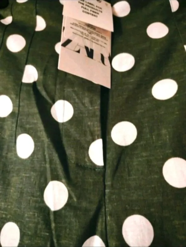 Pantaloni Zara L | Verde, Lungi, Talie înaltă, Regular (Standard) fit, Chino, Buline & Imprimeuri mici, In - Image 7