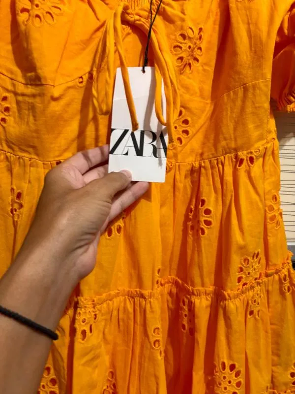 Rochie de vară Zara S | Portocaliu, Mini, Mânecă scurtă, Broderie, Bumbac - Image 7