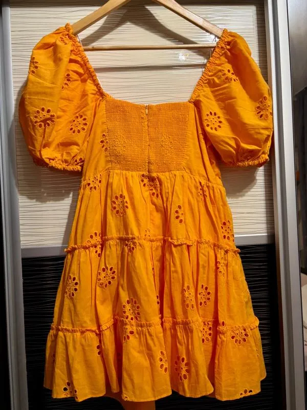 Rochie de vară Zara S | Portocaliu, Mini, Mânecă scurtă, Broderie, Bumbac - Image 9