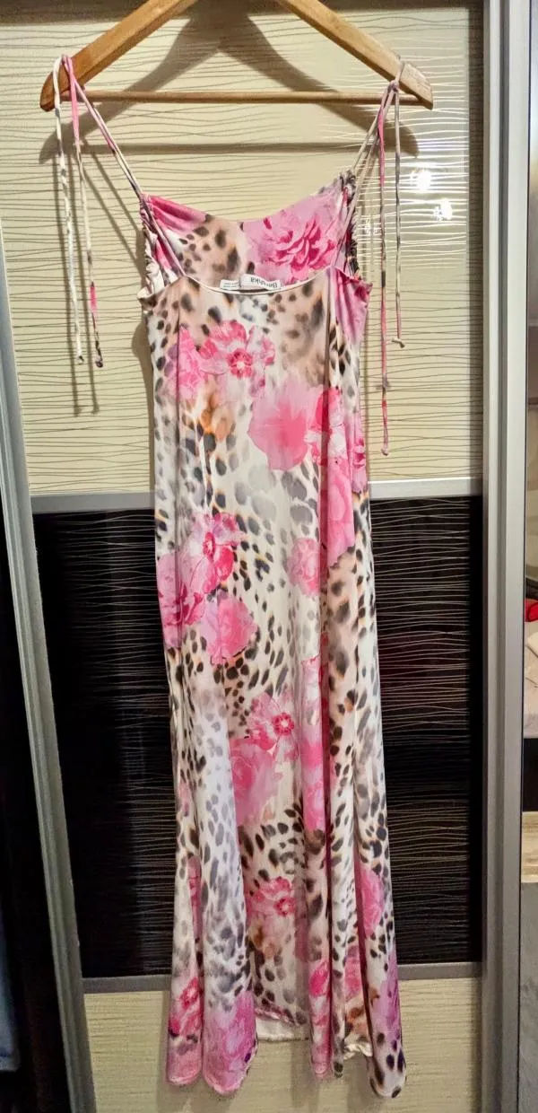 Rochie de seară Bershka M | Multicolor, Midi, Bretele subțiri, Animal print - Image 3