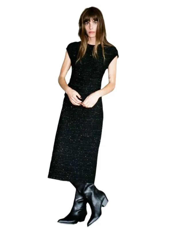 Rochie de seară Zara S | Negru, Midi, Fără mâneci, Drapat