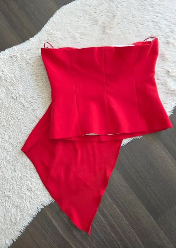 Top cropped Zara L | Roșu, Cropped (Scurt), Mulat Cambrat fit - Image 3