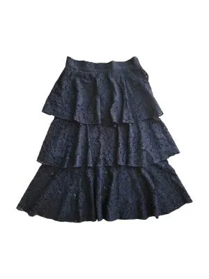 Fustă Zara S | Negru, Midi, Talie medie, Cu volane fit, Dantelă
