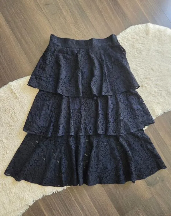 Fustă Zara S | Negru, Midi, Talie medie, Cu volane fit, Dantelă - Image 8