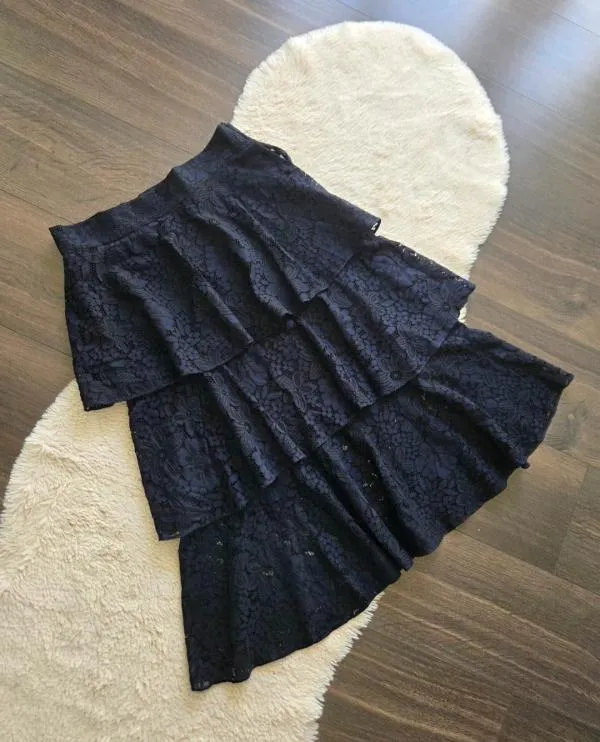 Fustă Zara S | Negru, Midi, Talie medie, Cu volane fit, Dantelă - Image 2