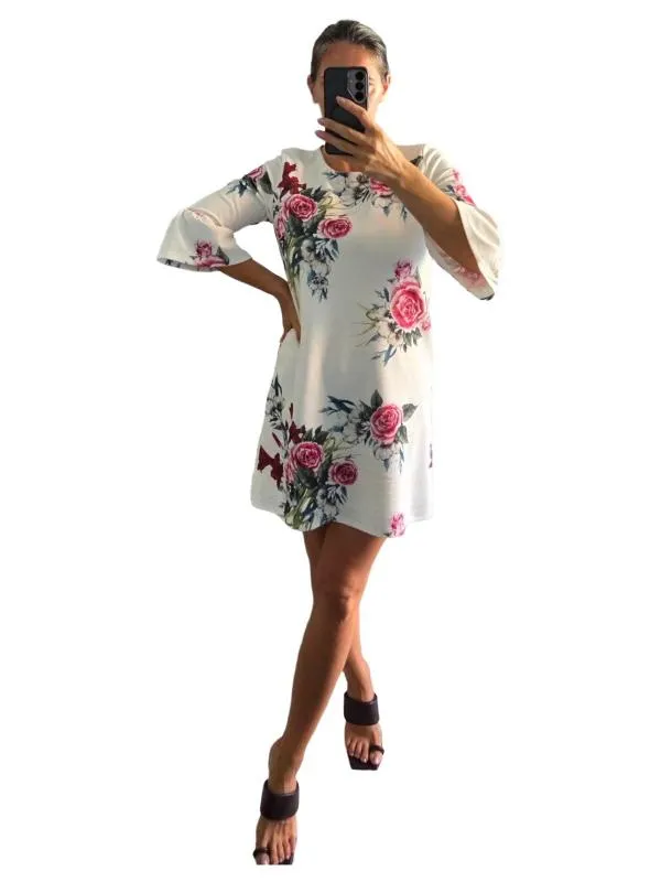 Rochie casual Only S | Alb, Midi, Mânecă trei sferturi