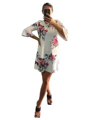 Rochie casual Only S | Alb, Midi, Mânecă trei sferturi
