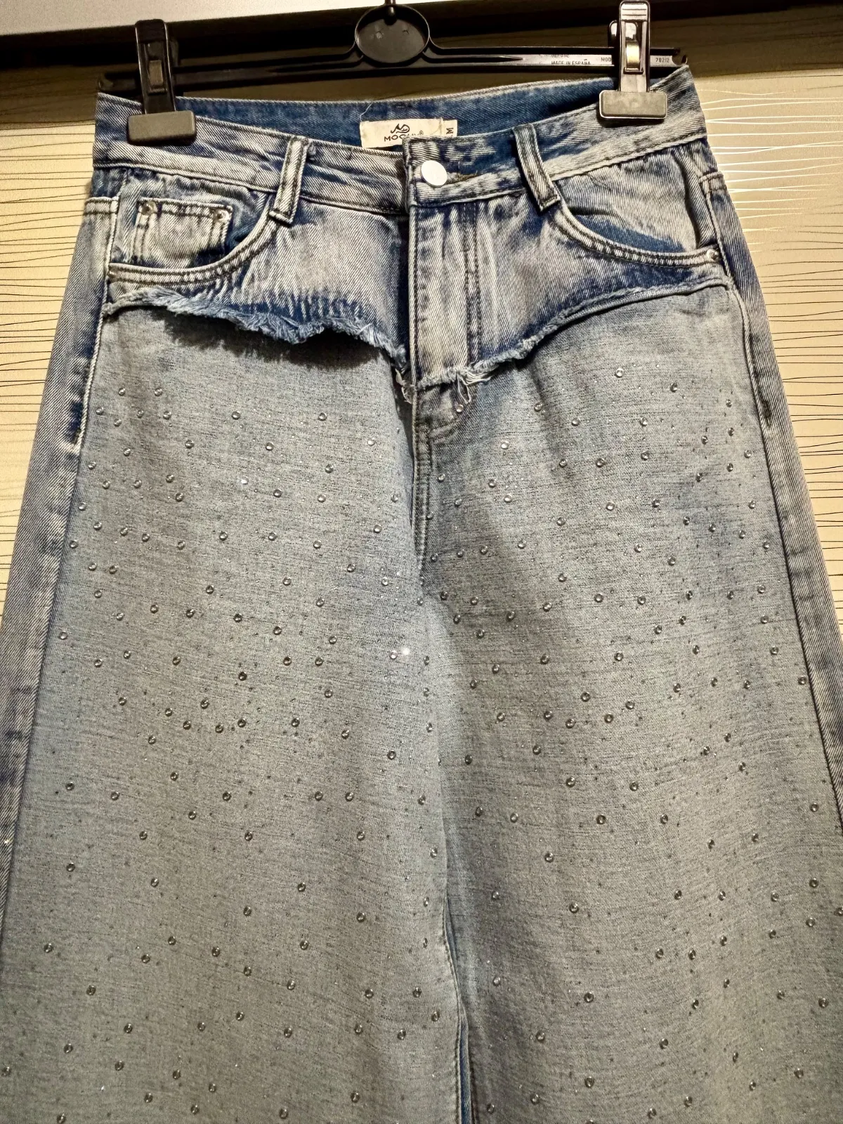 Blugi Mochy M | Albastru, Lungi, Talie înaltă, Wide Leg fit, Cu aplicații Broderie - Image 2