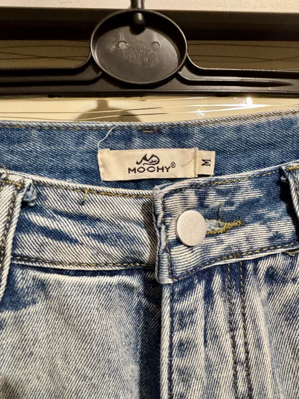 Blugi Mochy M | Albastru, Lungi, Talie înaltă, Wide Leg fit, Cu aplicații Broderie - Image 4