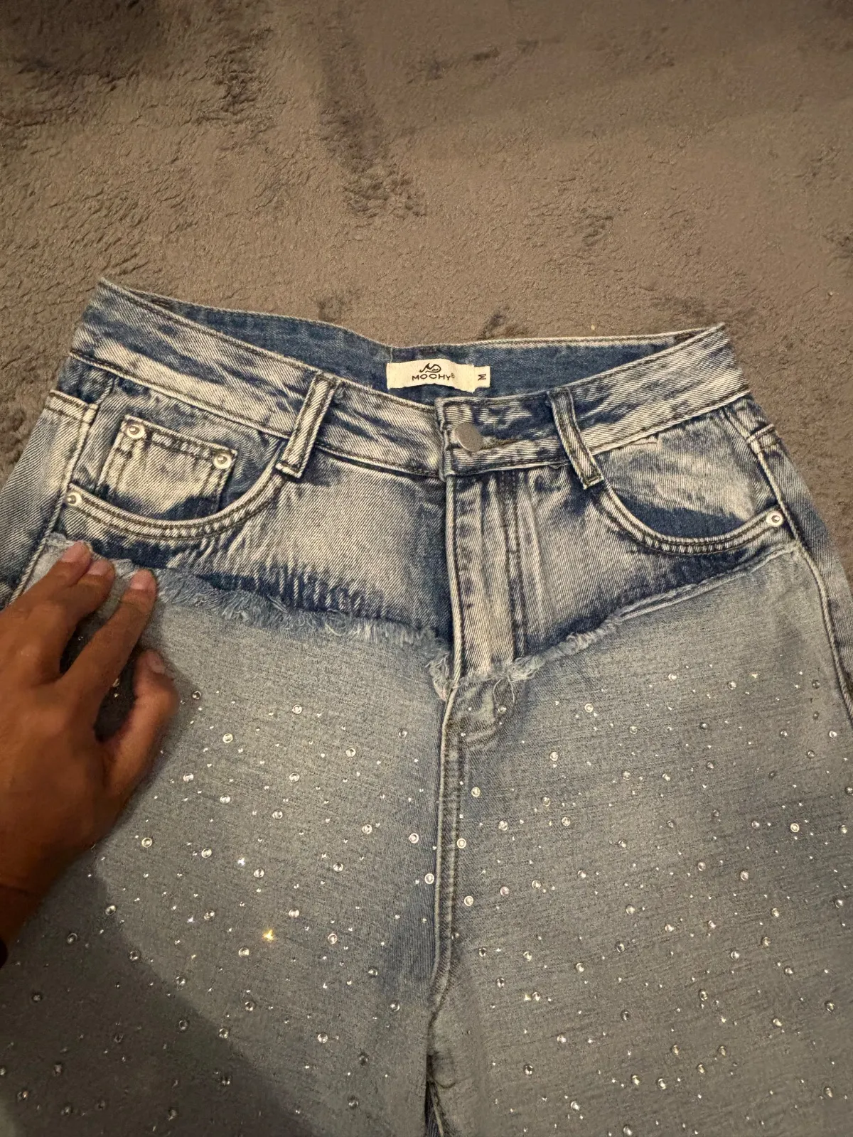 Blugi Mochy M | Albastru, Lungi, Talie înaltă, Wide Leg fit, Cu aplicații Broderie - Image 8