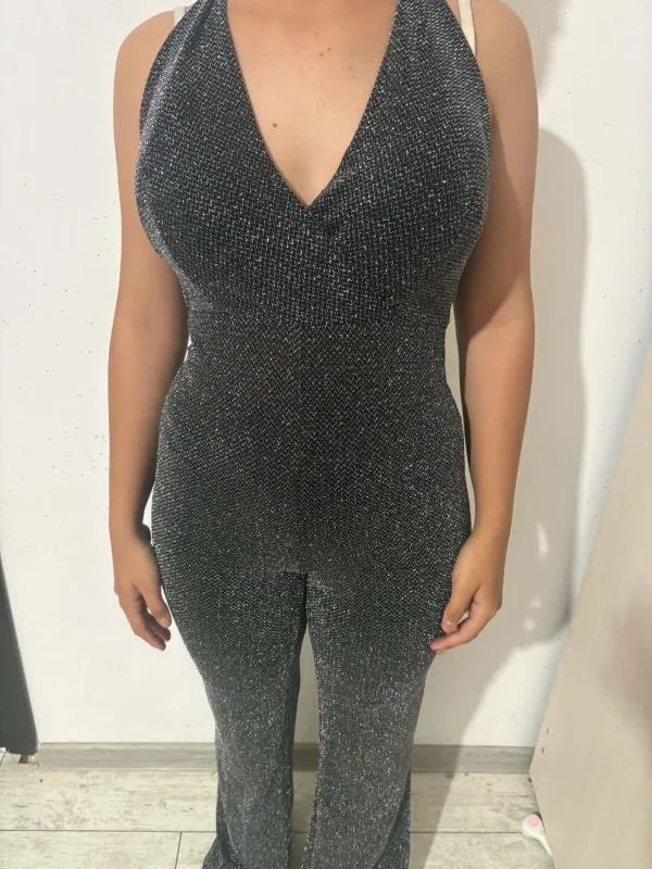 Salopetă Zara S | Negru, Lungă, Bretele după gât - Image 2