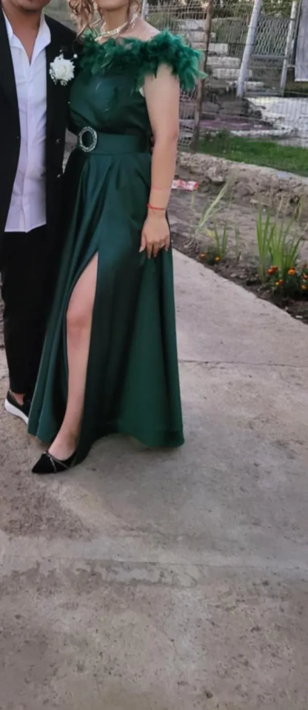 Rochie de ocazie Cristina EU 38 | Verde, Maxi, Cu umerii goi, Paiete - Image 2