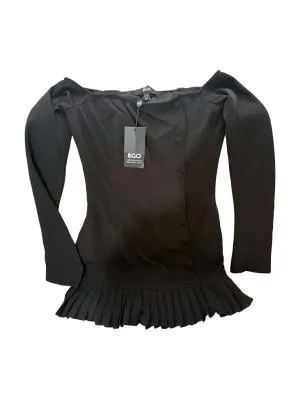 Rochie fit & flare EGO S | Negru, Midi, Mânecă lungă
