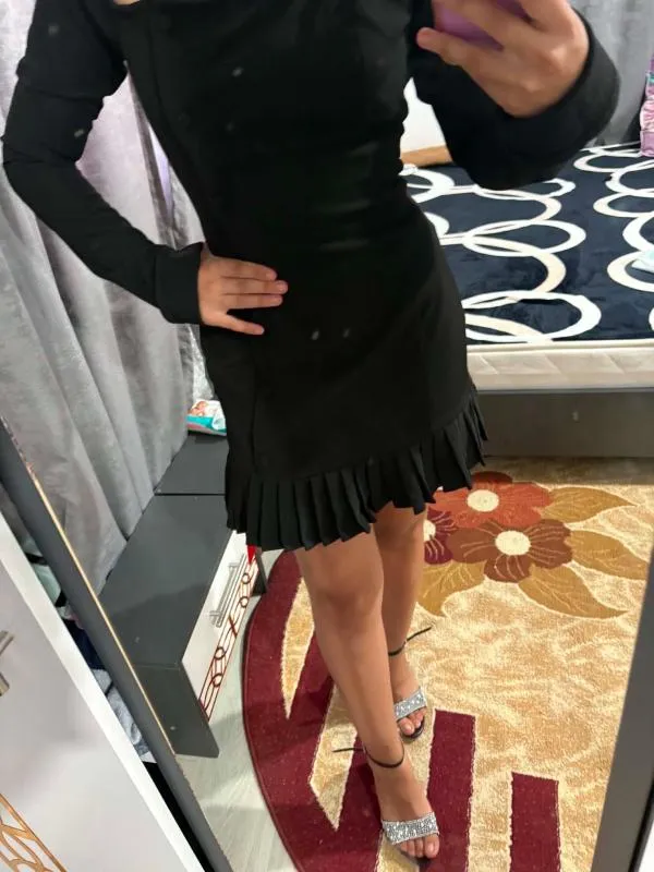 Rochie fit & flare EGO S | Negru, Midi, Mânecă lungă - Image 4