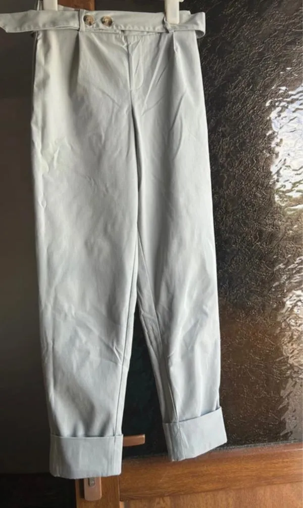 Pantaloni Sinsay XXS | Verde mentă, Lungi, Talie înaltă, Straight (Drepți) fit, Clasici Casual, Poliester - Image 5