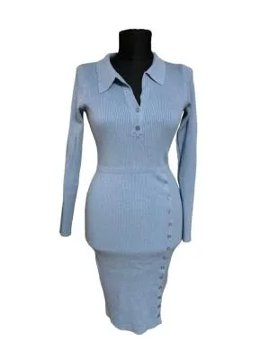 Rochie office S-M | Bleu, Midi, Mânecă lungă, Poliester