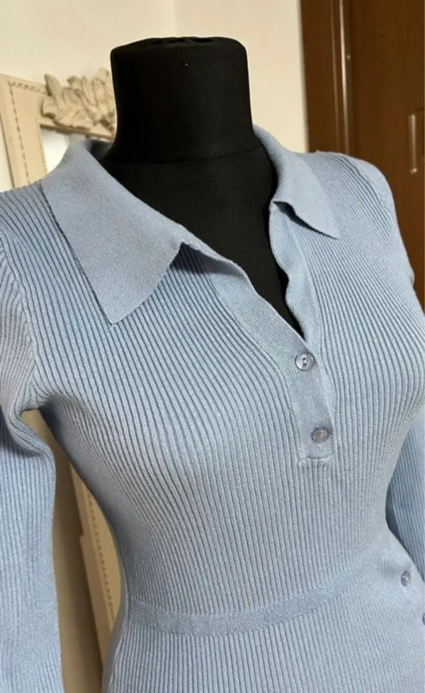 Rochie office S-M | Bleu, Midi, Mânecă lungă, Poliester - Image 4