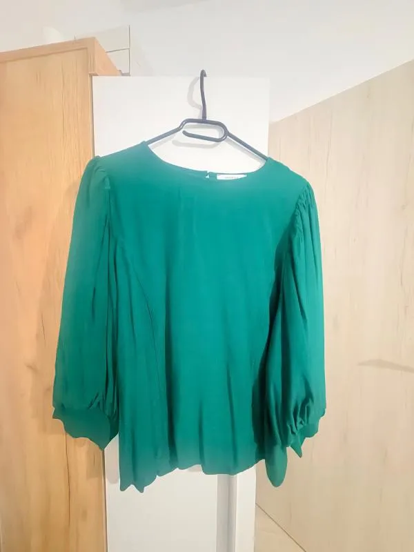 Bluză Reserved EU 44 | Verde, Normal, Mânecă trei sferturi, Regular fit, Monocrom, Pliuri, Bumbac - Image 5