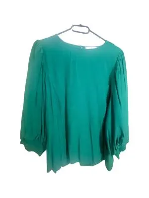 Bluză Reserved EU 44 | Verde, Normal, Mânecă trei sferturi, Regular fit, Monocrom, Pliuri, Bumbac