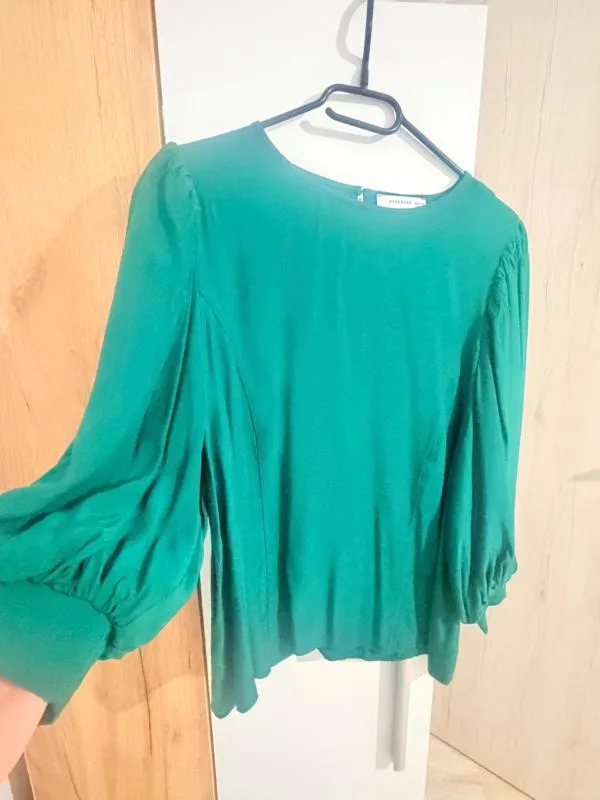 Bluză Reserved EU 44 | Verde, Normal, Mânecă trei sferturi, Regular fit, Monocrom, Pliuri, Bumbac - Image 2