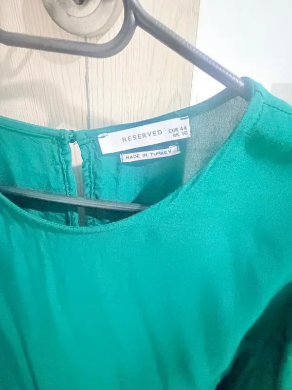 Bluză Reserved EU 44 | Verde, Normal, Mânecă trei sferturi, Regular fit, Monocrom, Pliuri, Bumbac - Image 3