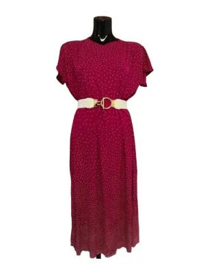 Rochie casual Marina Rinaldi L | Fuchsia, Maxi, Mânecă scurtă, Buline & Imprimeuri mici, Poliamidă
