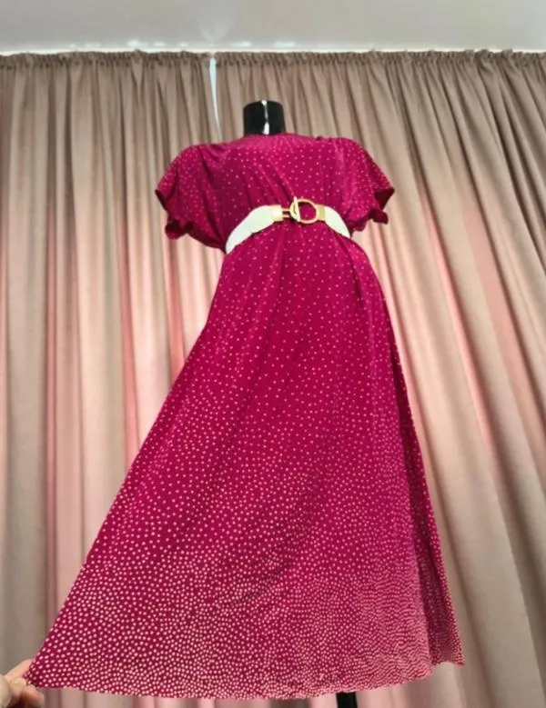 Rochie casual Marina Rinaldi L | Fuchsia, Maxi, Mânecă scurtă, Buline & Imprimeuri mici, Poliamidă - Image 2