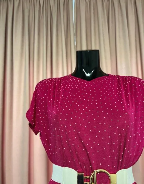 Rochie casual Marina Rinaldi L | Fuchsia, Maxi, Mânecă scurtă, Buline & Imprimeuri mici, Poliamidă - Image 9