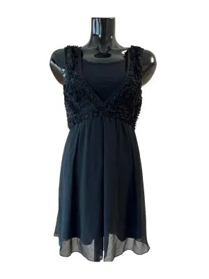 Rochie de vară S | Negru, Mini, Mânecă scurtă, Petite, Decolteu în V, Bumbac