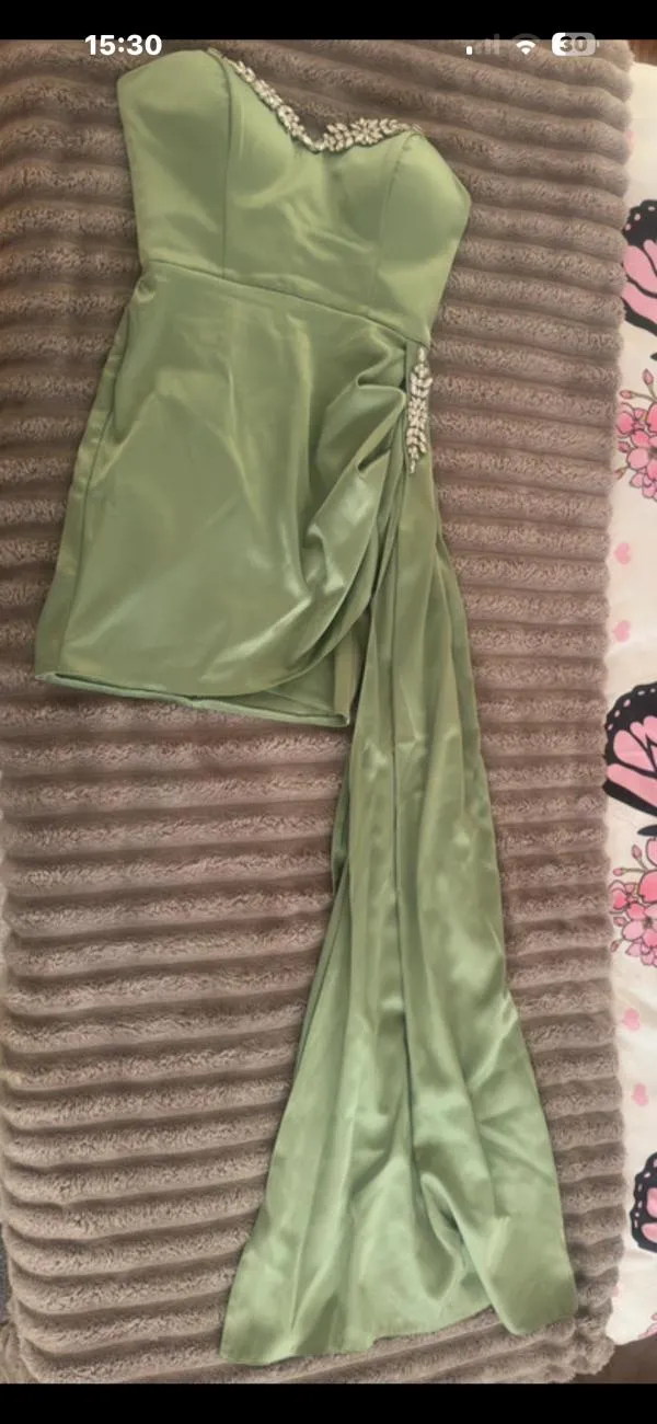 Rochie de ocazie Atelier Gabrielle XXS | Verde lime, Mini, Cu umerii goi, Petite, Satinat - Image 5