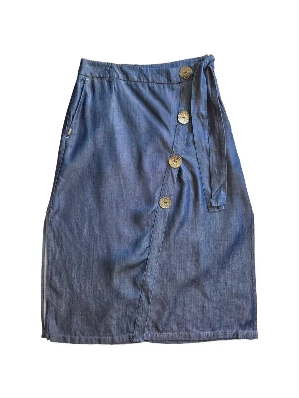 Fustă Salsa XS | Albastru, Midi, Talie medie, Petrecută (Wrap) fit, Design petrecut