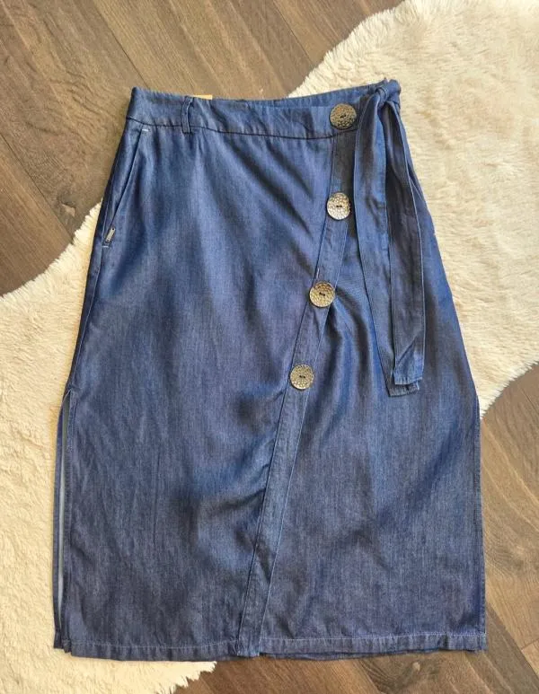 Fustă Salsa XS | Albastru, Midi, Talie medie, Petrecută (Wrap) fit, Design petrecut - Image 12