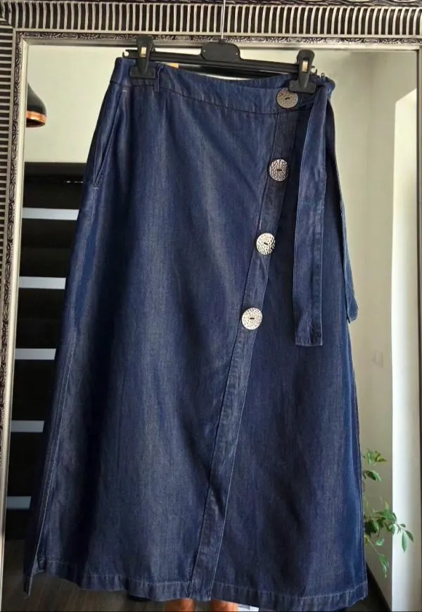 Fustă Salsa XS | Albastru, Midi, Talie medie, Petrecută (Wrap) fit, Design petrecut - Image 2