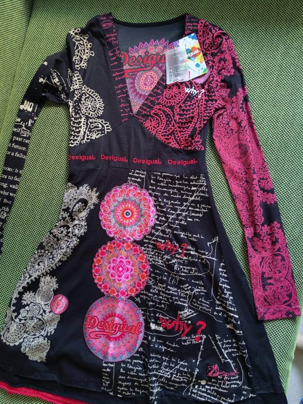 Rochie fit & flare Desigual S | Negru, Midi, Mânecă lungă, Oriental & Paisley - Image 4
