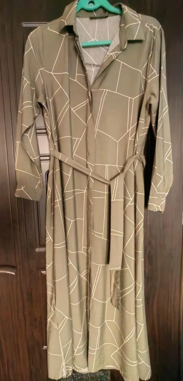 Rochie tip cămașă LC Waikiki L | Khaki, Maxi, Mânecă lungă, Abstract & Color Block, Vâscoză - Image 2