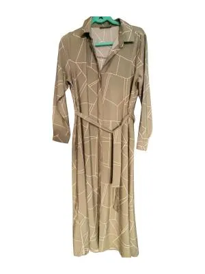 Rochie tip cămașă LC Waikiki L | Khaki, Maxi, Mânecă lungă, Abstract & Color Block, Vâscoză