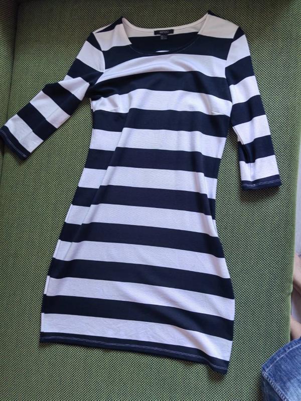Rochie mulată Esmara M | Alb, Mini, Mânecă trei sferturi, Dungi, Vâscoză - Image 4