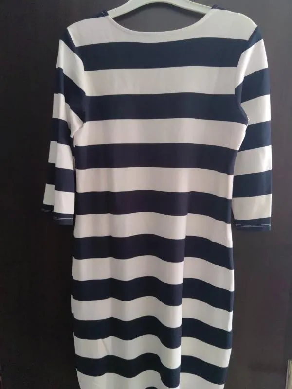 Rochie mulată Esmara M | Alb, Mini, Mânecă trei sferturi, Dungi, Vâscoză - Image 2