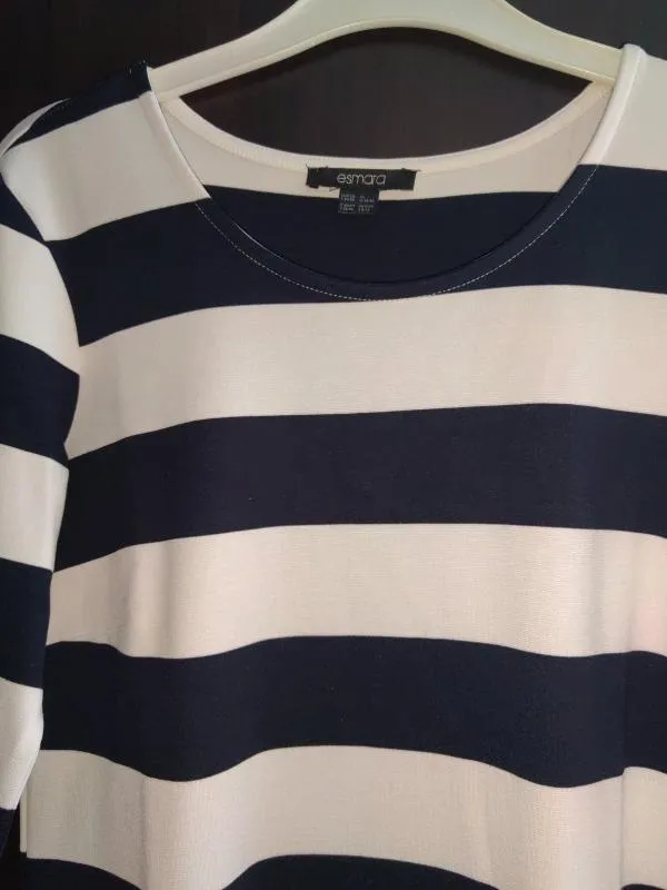 Rochie mulată Esmara M | Alb, Mini, Mânecă trei sferturi, Dungi, Vâscoză - Image 3